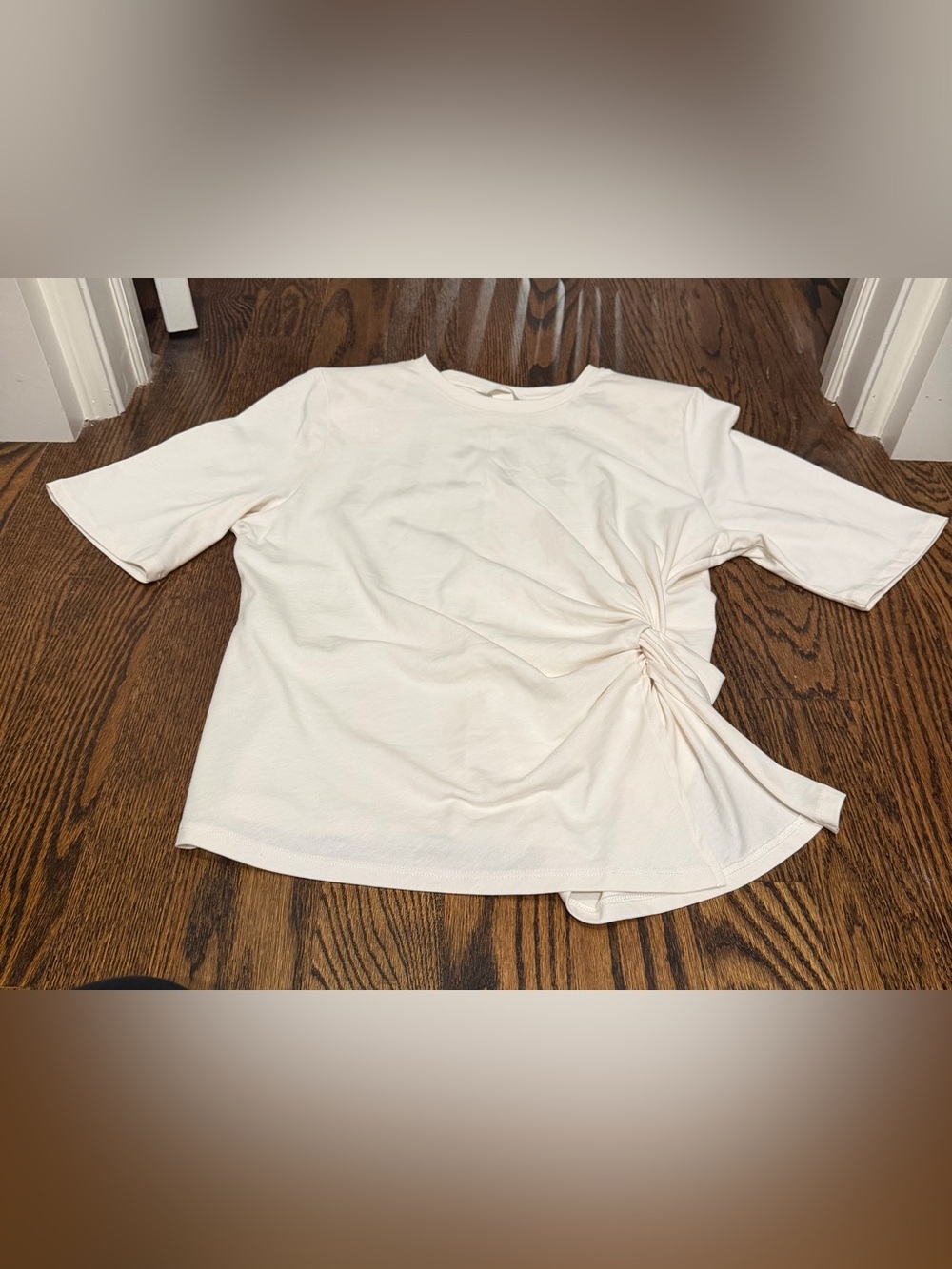 H&M Women's Twist-Side Short Sleeve Top - Cream